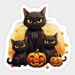 Halloween Black Cat and Pumpkins Sticker